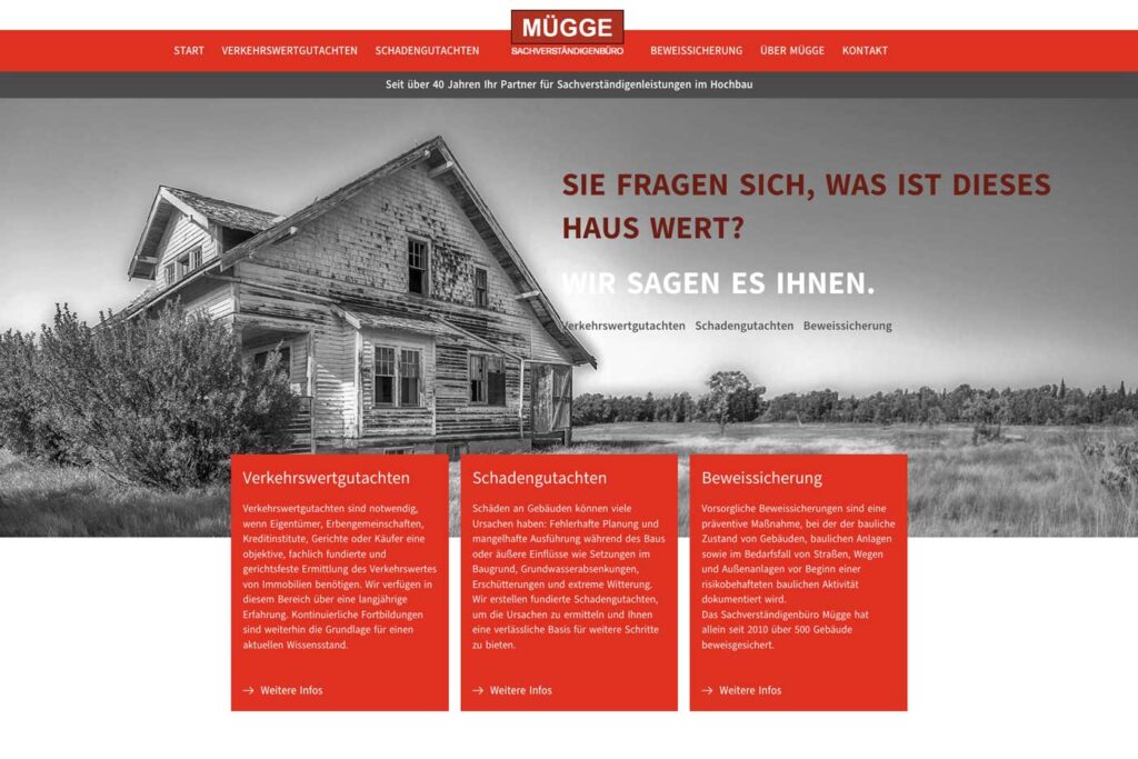 Screenshot Webseite Mügge Bausachverständiger