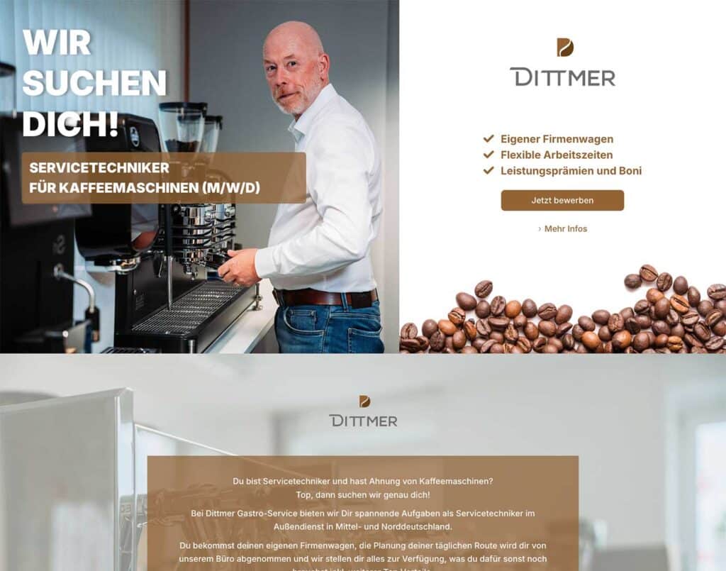 Screenshot Recruiting Landingpage Dittmer Kaffee